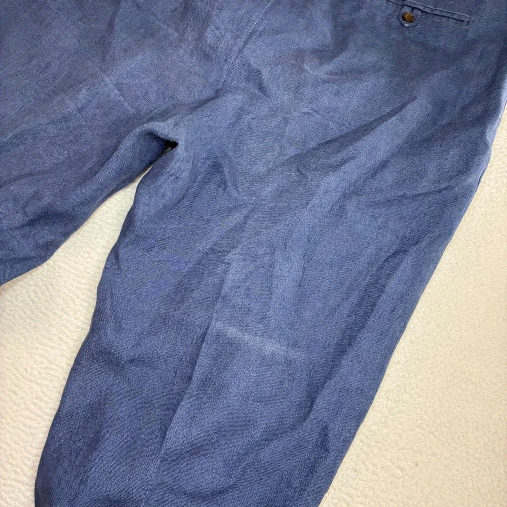 Vintage Polo Ralph Lauren Linen Pant Men 38x32 Blue Pleated Cuffed Dress Trouser